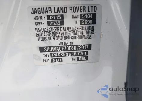 2015 Jaguar Xf 3.0 Portfolio/3.0 Sport из США, поврежденный, VIN SAJWA0F70F8U72917